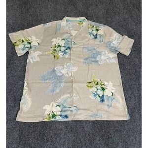 Tommy Bahama Button Up Shirt Mens Beige‎ Silk Hawaiian Camp Casual Size XL